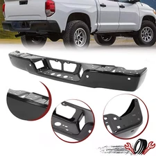 Steel Rear Step Bumper Face Bar Black For Toyota Tundra 2007-14 w/ Sensor Holes