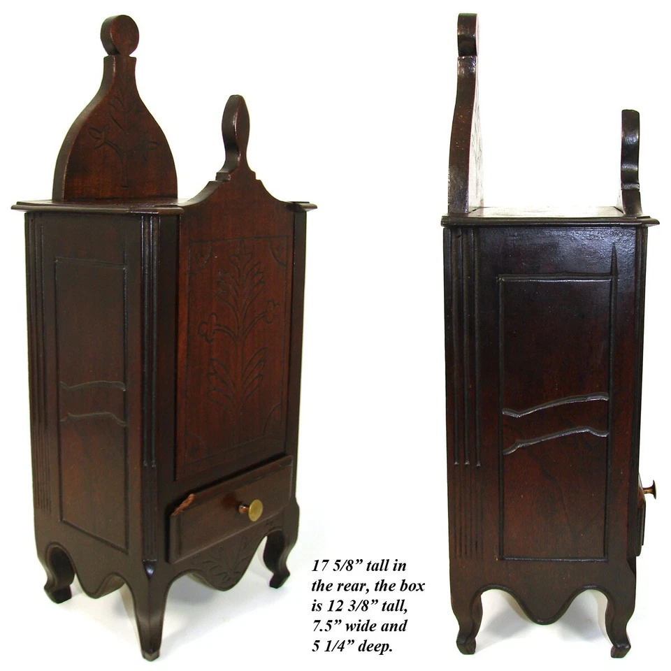 Antigua caja de sal francesa del siglo XIX, gabinete, 17 5/8" de alto, tallada campestre francesa Foto 3 de 4