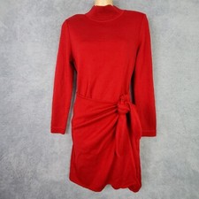 Vtg 90s Casual Corner Womens Dress XS Petite Red Knit Wrap Skirt Long Sleeve