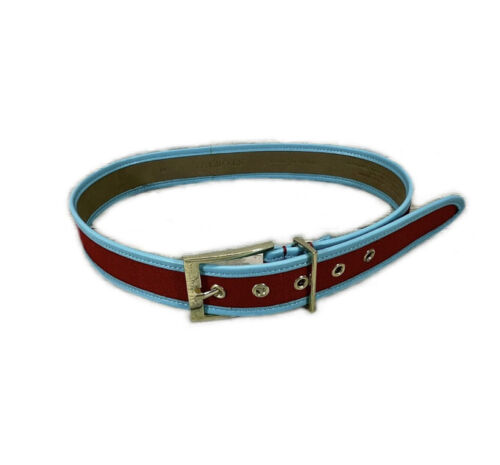 Talbots Red Blue Canvas and Leather Adjustable Belt Sz XS - Picture 1 of 11