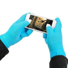 Unisex Touch Screen Gloves Full Finger Winter Warm Knitted Gloves Blue