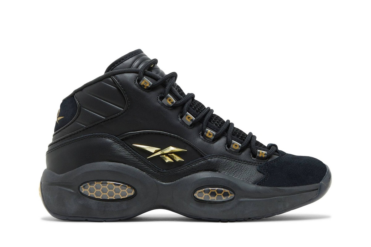 reebok Men Question Mid Lux basketball Sneakers Black/Gold H01308