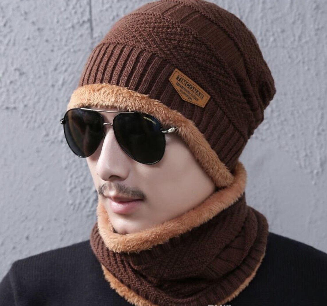 Men's Winter Beanie Hat and Scarf Set Warm Fleece Knitted Cap Unisex UK Seller eBay