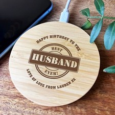 Best Husband Ever Birthday Personalised Round Wireless Phone Charger Pad