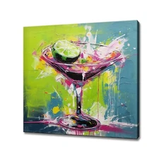 Colourful Margarita Cocktail Drink Glass Watercolour Canvas Print, Kitchen Art
