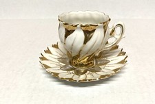 Vintage miniature cup and saucer-pedestal -white with gold trim- 4" saucer