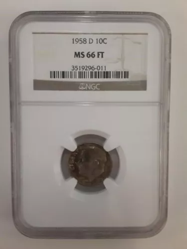 1958-D 10c Roosevelt Dime MS66 FT (Full Torch) NGC 90% silver (642)