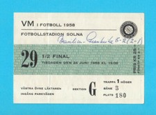 BRAZIL vs FRANCE - 1958 FIFA WORLD CUP SEMI-FINAL football ticket PELE 3 GOALS