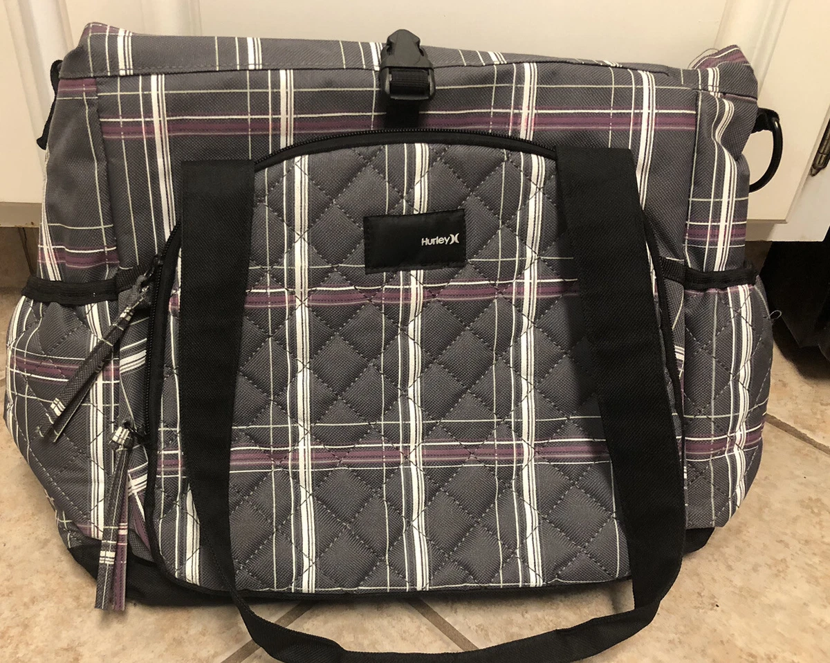 Hurley Diaper Bag Large Gray Purple Plaid Doesn t Have Changing Pad NWOT