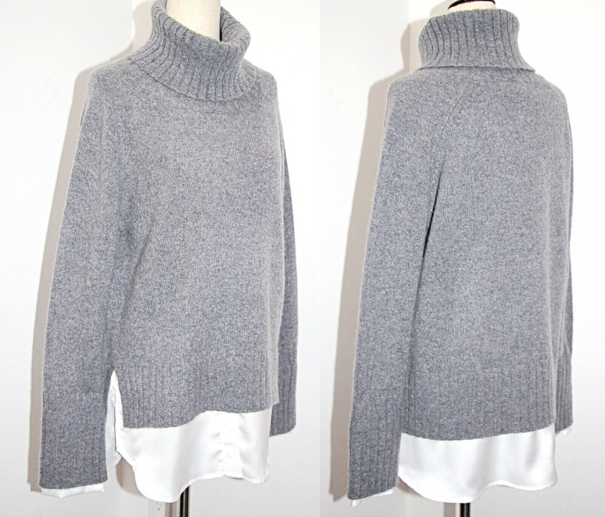 Magaschoni 100%Cashmere Layered Look Turtleneck Sweater Cement