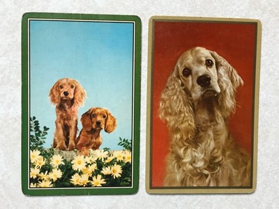 Vintage (2) Drawn Dogs Puppies Faces Cute Single Swap Playing Card PC683