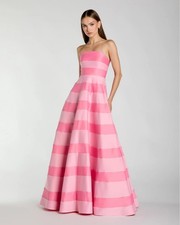 Mac Duggal 56353 PETITE Pink Striped Strapless Satin Ballgown With Pockets 6P