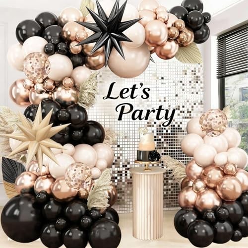 Black White Gold Balloon Arch, 116 Pcs Beige Black  Assorted colors 