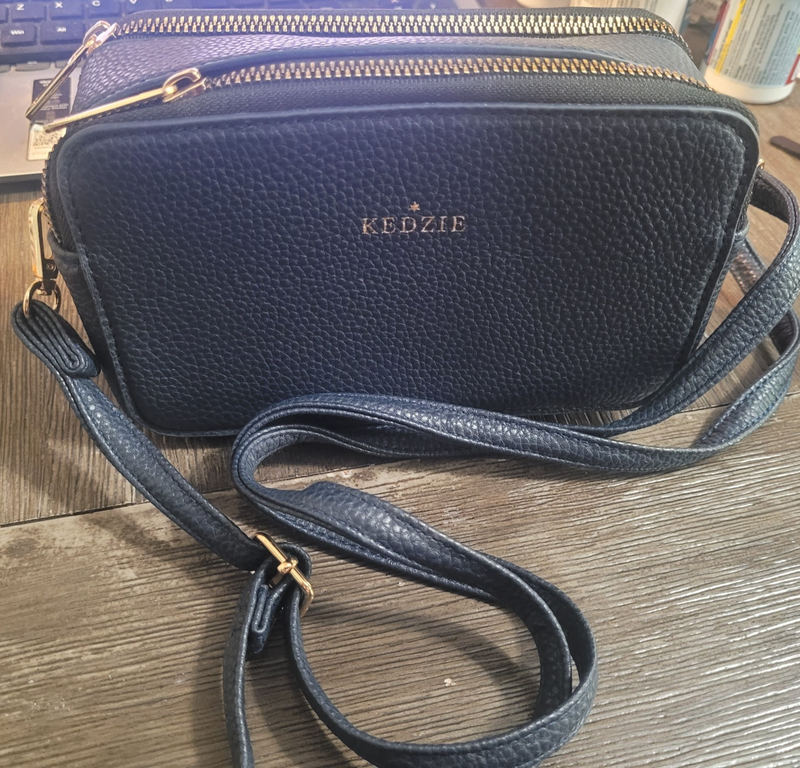 Kedzie Navy Blue Black Premium Neoprene Vegan Leather Sloane Crossbody Purse Bag