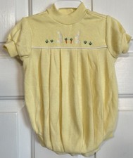 Vintage Bryan Baby One Piece 0-3 Months Made In USA Yellow Bunny Embroidered