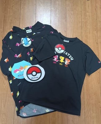 Pokémon Sharitatsu T-Shirt & Aloha Shirt Set L Black Rayon 100% unbenutzt