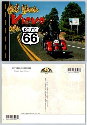Get Your Kicks On Route 66 Motorcycle Rider Postcard Smith-Southwestern