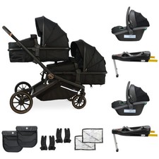 Image of My Babiie MB33 Tandem Pushchair with 2 Infant Carriers & 2 Bases - Black Leopard