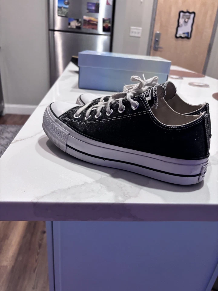 NOVO TÊNIS CONVERSE CT All Star Lift plataforma baixa preto glitter (tamanho 8.5) - Imagem 2 de 4