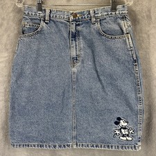 VTG Mickey Mouse Denim Skirt Womens 13 Blue Disney Store Embroidered Jean Junior
