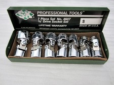 Vintage SK Tools 3/8" Drive 7pc SAE 6pt Flex Head Socket Set 4607 Made in USA
