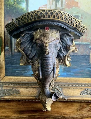 Wandkonsole Barock Elefant Hängekonsole Wandregal Konsole Antik Stil gold Deko - Bild 1 von 4