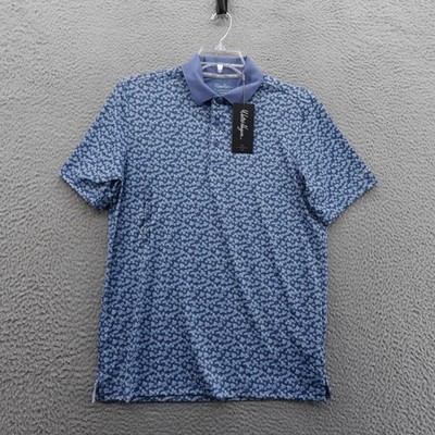 Walter Hagen Performance 11 Golf Polo Small Blue Floral Men UPF50 Stretch NWT