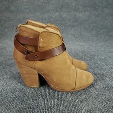 rag  bone Harrow Boots Womens Size 7 Tan Leather Ankle Booties Stacked Heel ZZ