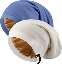 2 Pcs Adjustable Silk Hair Bonnet for Sleeping, Satin Lined Sleep Cap for Women