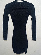 WINDSOR Black Knit Stretch Bodycon Mini Long Sleeve sweetheart XS