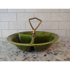 Vintage 1960's Lane & Co. Van Nuys California Green Divided Dish Candy Nut 