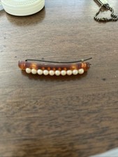 Art Deco celluloid barrette, Amber Color With Faux Pearl
