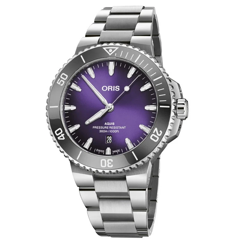Oris Aquis Date Taste of Summer 43.5mm Purple Dial Men's Automatic Dive Watch 01 733 7789 4158-07 8 23 04PEB