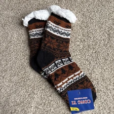 NWT 1 Pair Men’s Snowflake Fleece-Lined Warm Winter Slipper Socks Size 9-12 Gift