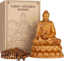 Wooden Shakyamuni Buddha Statue In Earth-Touching Mudra Hancrafted Vietnam 6