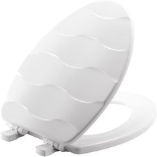 Mayfair 133SLOW-000 White Plastic Hinge Wood Slow Close Elongated Toilet Seat