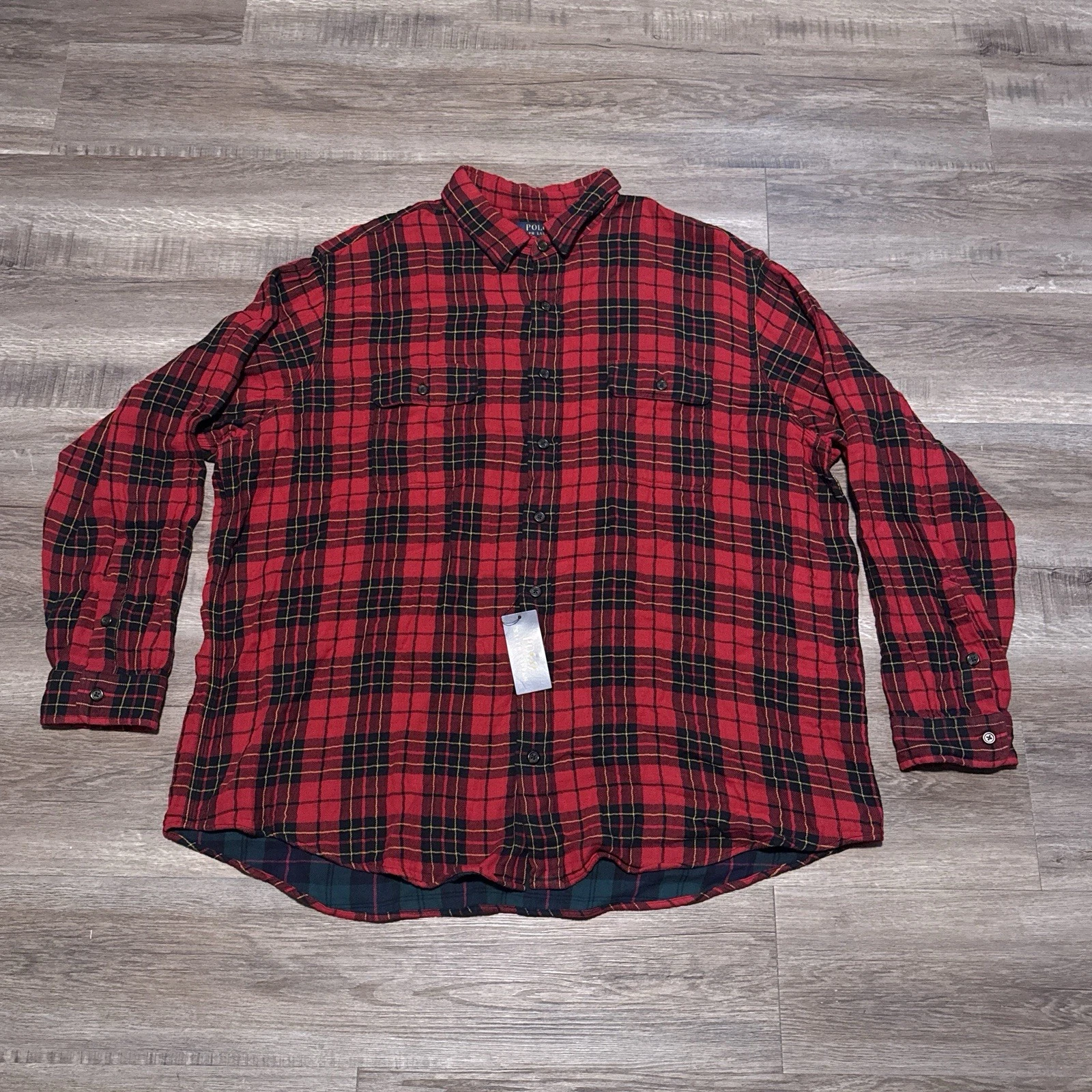 Polo Ralph Lauren Red Black Plaid Double Faced Long Sleeve Shirt Men's 5XB NEW