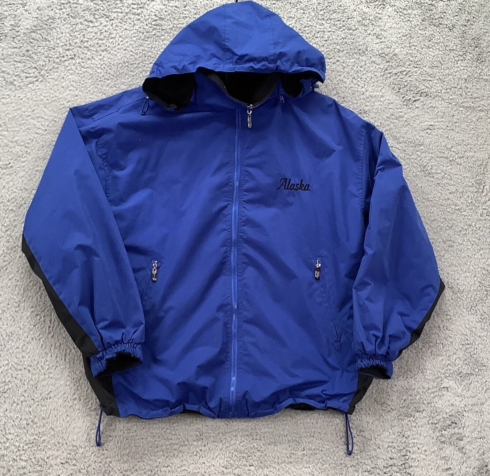 Santco Jacket Mens Large Blue Hooded Alaska Embroidered Lined Windbreaker Zip