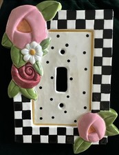 Vtg Mary Engelbreit Checkered Ceramic Rose Li...