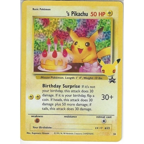 Pokemon TCG Birthday Pikachu Promo 24 - Celebrations 25th Anniversary Set