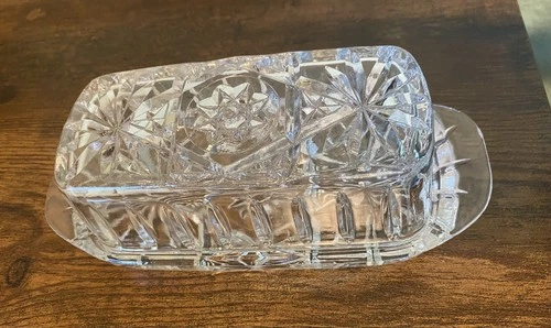 Vintage Anchor Hocking EAPC Windsor Starburst Covered Butter Dish Pressed Glass