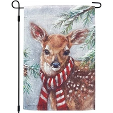 Primitives By Kathy Garden Flag - Winter Deer 12" x 18" NEW