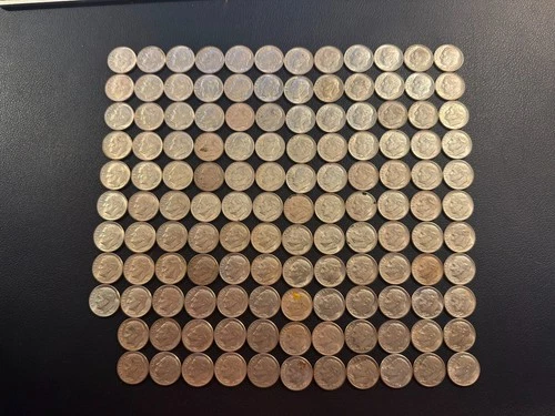Lot of 130 1964 Roosevelt Silver Dimes, 90% Silver, Bulk Coins