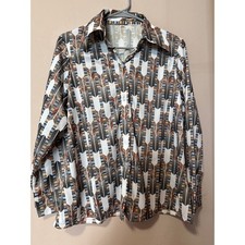 Vintage Retro Geometric Pattern Button Up Shirt XL Long Sleeve