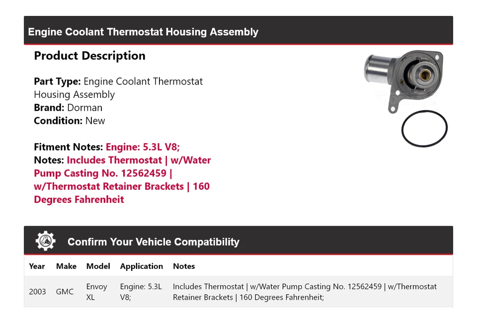 Conjunto de carcasa termostato refrigerante motor Dorman V8 5,3 L GMC Envoy XL 2003 Foto 2 de 4