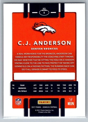 2017 Donruss Press Proof Green CJ C.J. ANDERSON #5 DENVER BRONCOS 🏈 - Picture 2 of 2