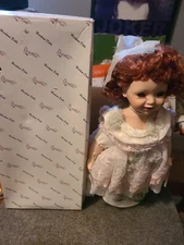 Duck House Poreclain Heirloom Dolls 19" Tall Red Hair With Doll Stand & COA