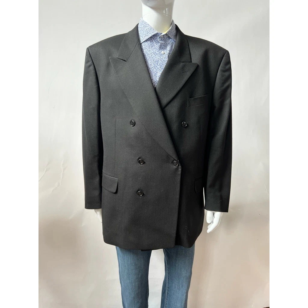 Albert Nipon Mens Double Breasted Suit Jacket Black 100 Wool