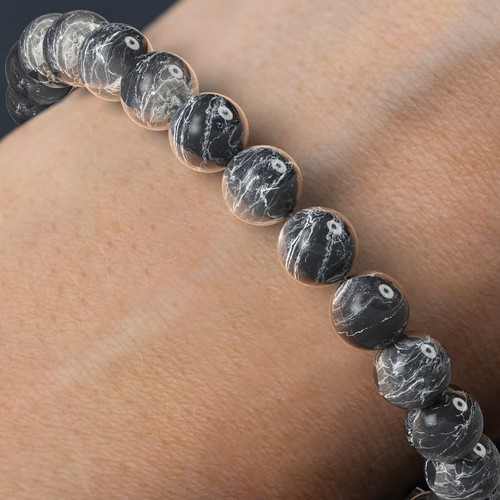 Bracciale pelle di leopardo diaspro pietra preziosa sfera 8 mm bracciale potenza pietra curativa perla - Foto 3 di 7