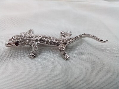 LIZARD NEWT SALAMANDER REPTILE RHINESTONE VINTAGE ESTATE BROOCH PIN RED EYES